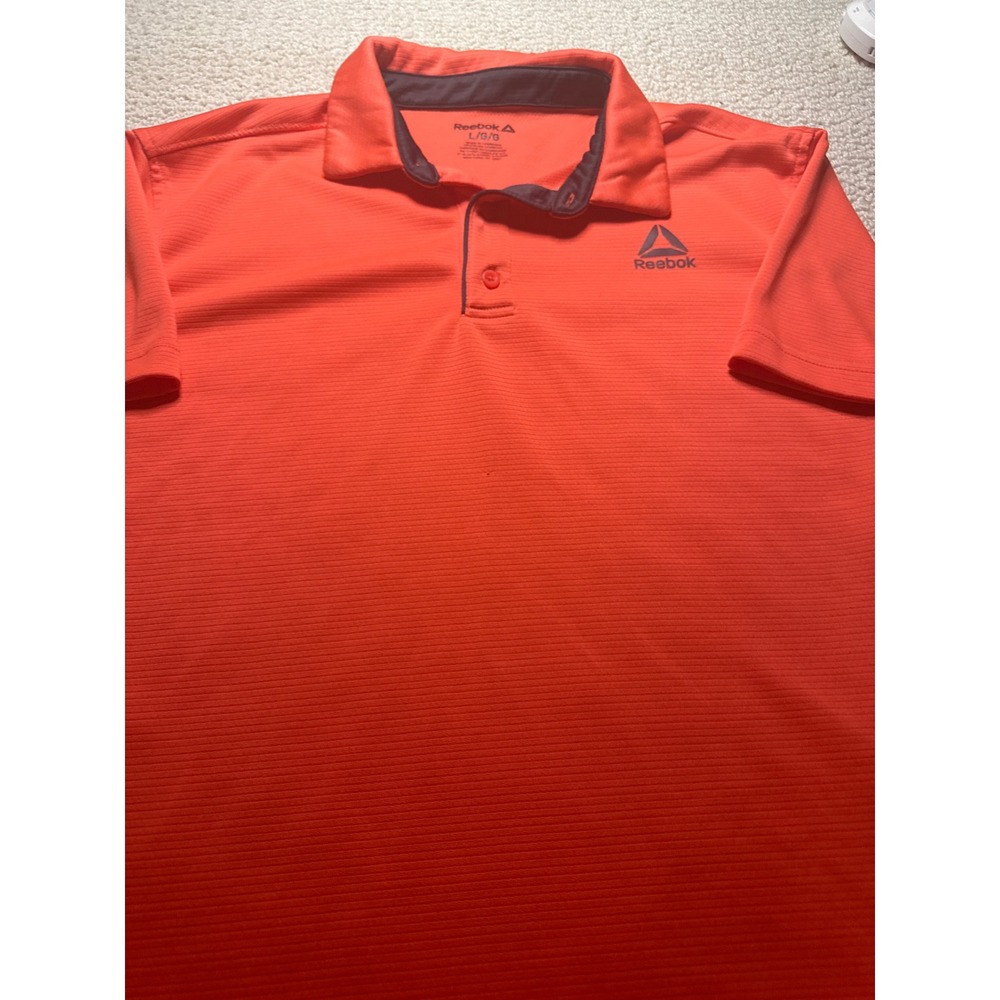 Reebok‎ Performance Polo Shirt Orange Mens L Short Sleeve Textured Golf Active